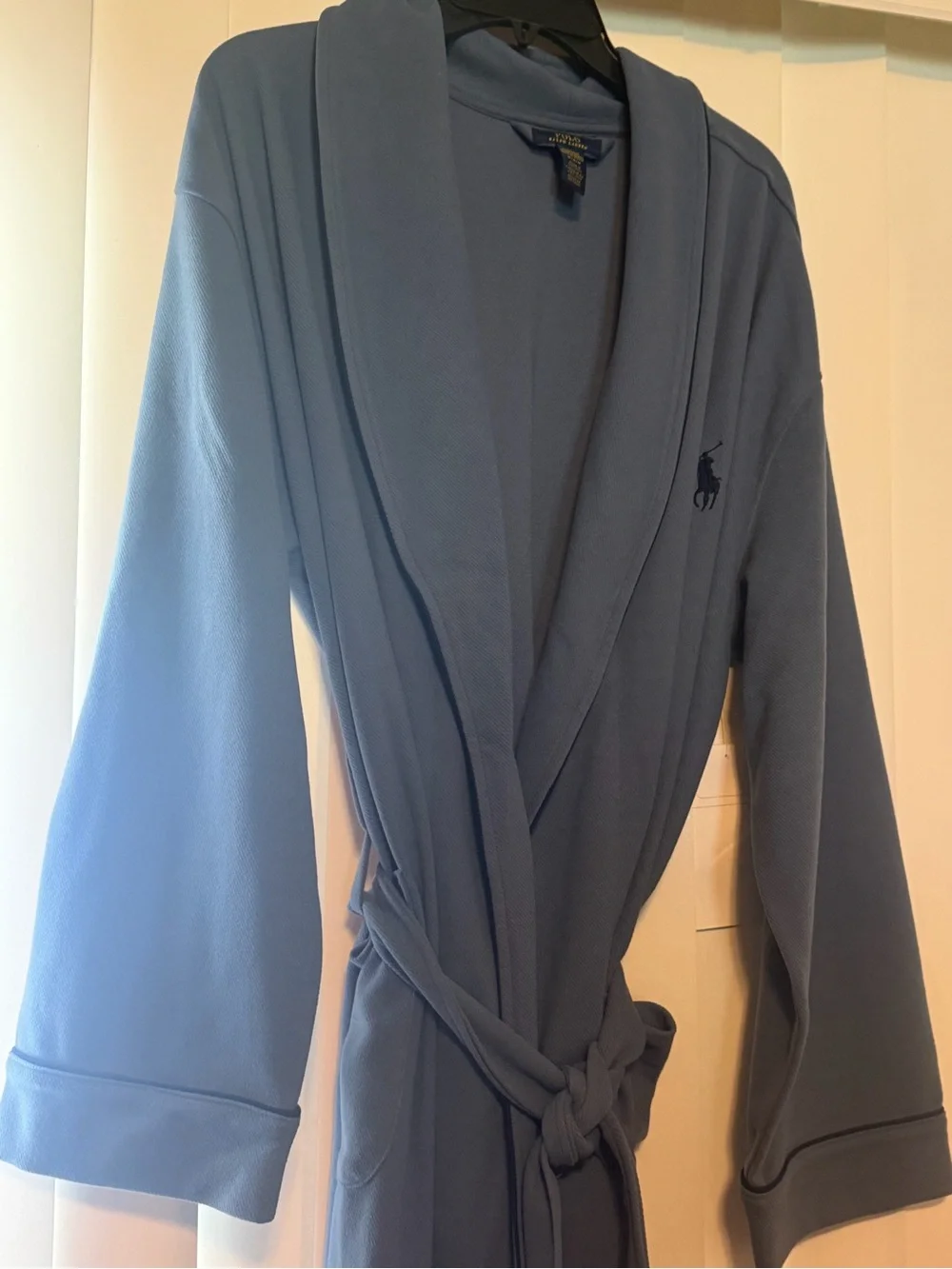 Polo by Ralph Lauren cozy knit Capri Blue plus navy- hooded robe-size M-NWOT